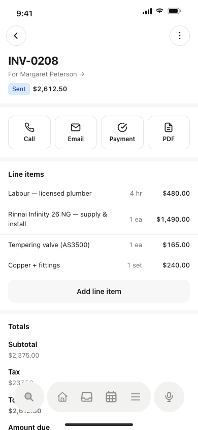 Struth Invoicing + Payments on mobile